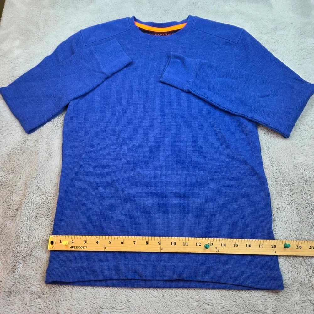 Banana Republic Thermal Shirt Mens M Waffle Knit Long Sleeve Crewneck Royal Blue